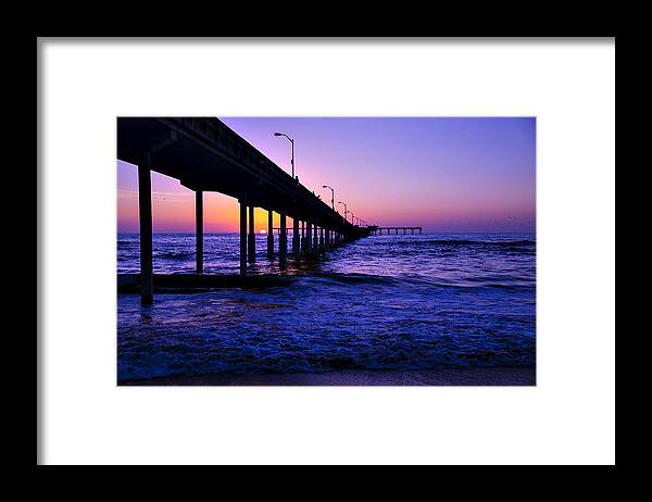 Sunset Framed Print featuring the photograph Pier Sunset Ocean Beach by Garry Gay