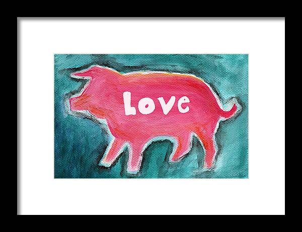 Abstract Painting Framed Print featuring the painting Pig Love by Linda Woods