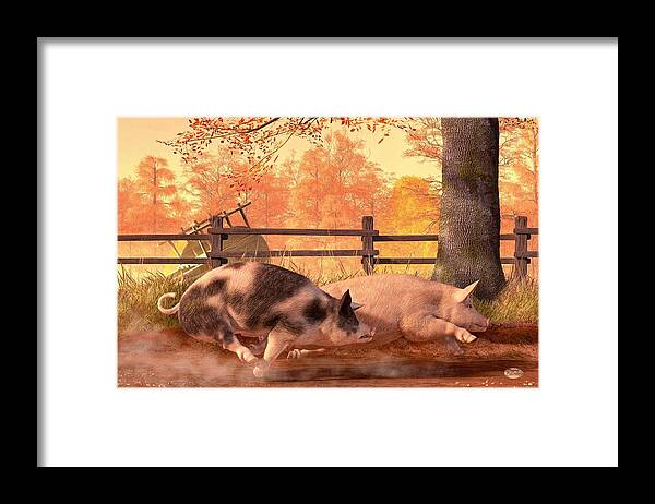Pig Race Framed Print featuring the digital art Pig Race by Daniel Eskridge