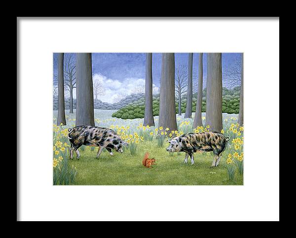 Pig Framed Print featuring the painting Piggy In the Middle by Ditz