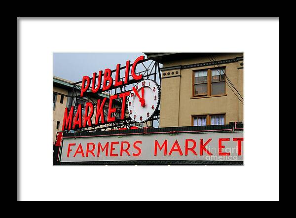 Seattle Framed Print featuring the photograph Pike Place Farmers Market Sign by Tap On Photo