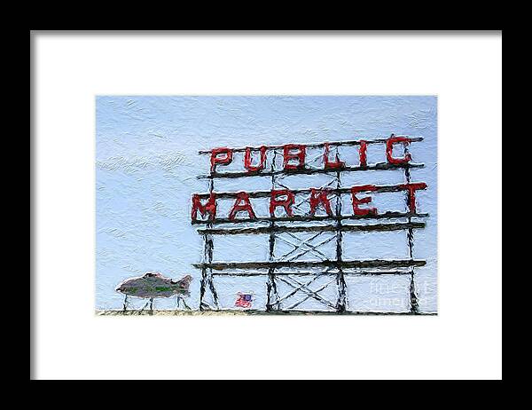 Seattle Framed Print featuring the painting Pike Place Market by Linda Woods