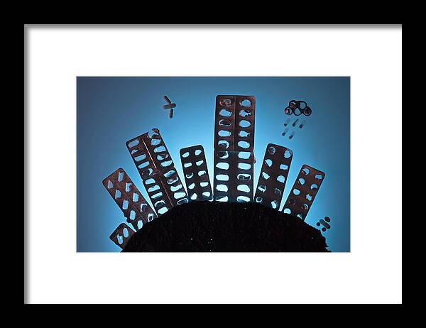 Shadow Framed Print featuring the photograph Pills And Blister Packs Arranged To by Fstop Images - Larry Washburn