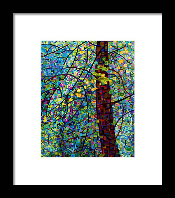 Vertical Framed Print featuring the painting Pine Sprites by Mandy Budan