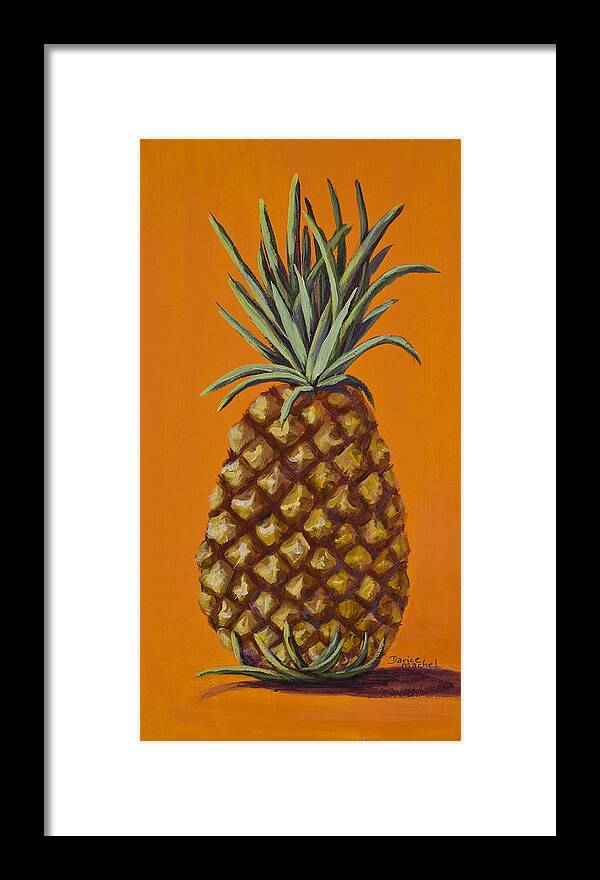 Kitchen Decor Framed Print featuring the painting Pineapple on Orange by Darice Machel McGuire