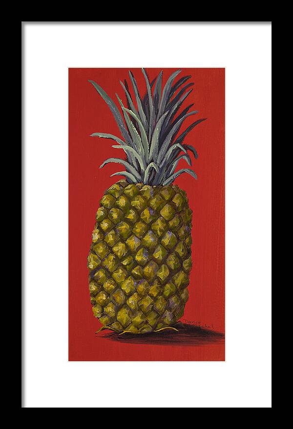 Fruit Framed Print featuring the painting Pineapple on Red by Darice Machel McGuire