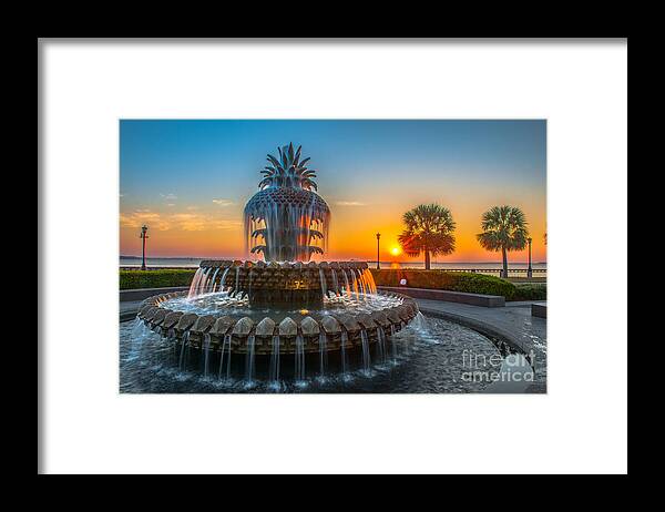 Pineapple Fountain Framed Print featuring the photograph Charleston Pineapple Sunrise by Dale Powell