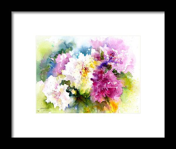 Peonies Framed Print featuring the painting Pink and White Peonies by Christy Lemp