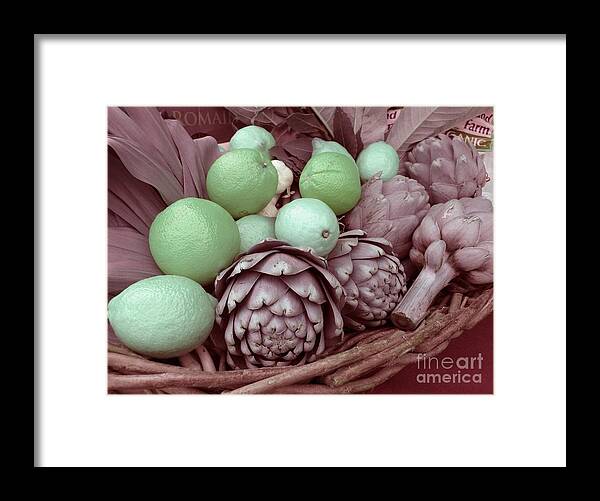 Fruit Framed Print featuring the photograph Pink Artichokes with Green Lemons and Oranges by James B Toy