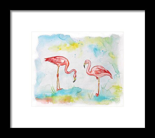 Watercolor Painting Framed Print featuring the painting Pink Flamingo-A by Jean Plout
