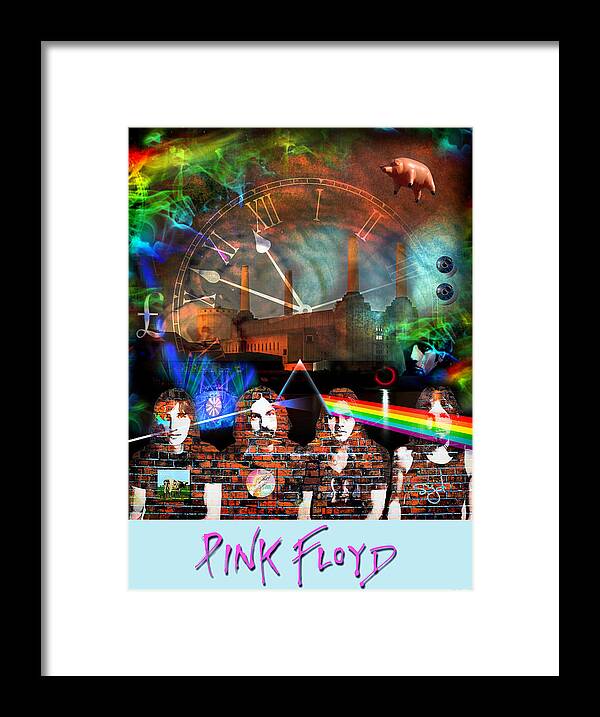 Pink Floyd Framed Print featuring the digital art Pink Floyd Collage by Mal Bray