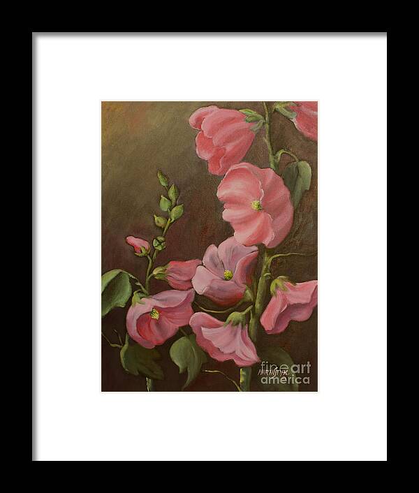 Shades Of Pink In Blooms Framed Print featuring the painting Pink Holyhock by Marta Styk
