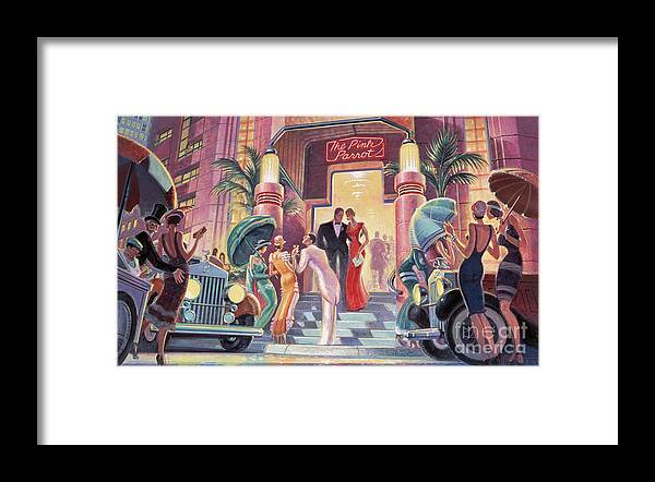 Art Deco Framed Print featuring the painting Pink Parrot Club by MGL Meiklejohn Graphics Licensing