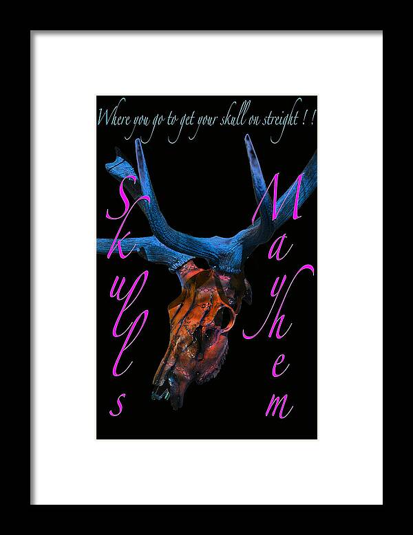 Elk Skull Photographs Digital Art Framed Print featuring the photograph Pink Skull at Night II by Mayhem Mediums