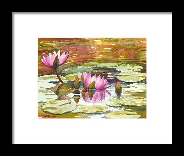 Waterlilies Framed Print featuring the painting Pink Waterlilies by Janet Zeh