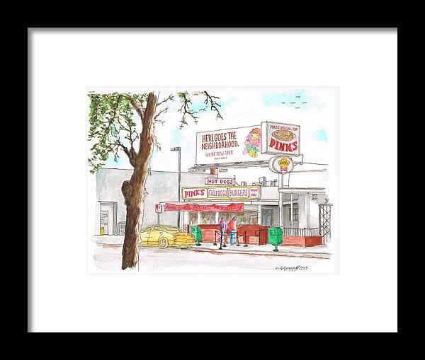 Pinks Chili Framed Print featuring the painting Pinks Chili Dogs, Hollywood, California by Carlos G Groppa