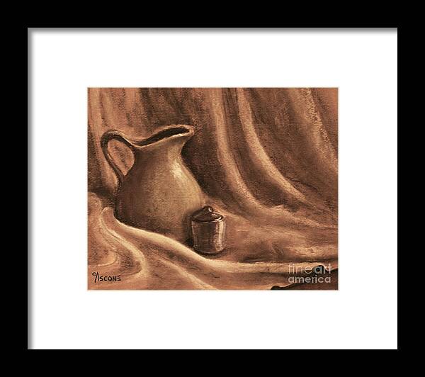 Pitcher Framed Print featuring the drawing Pitcher and Lidded Jar by Teresa Ascone