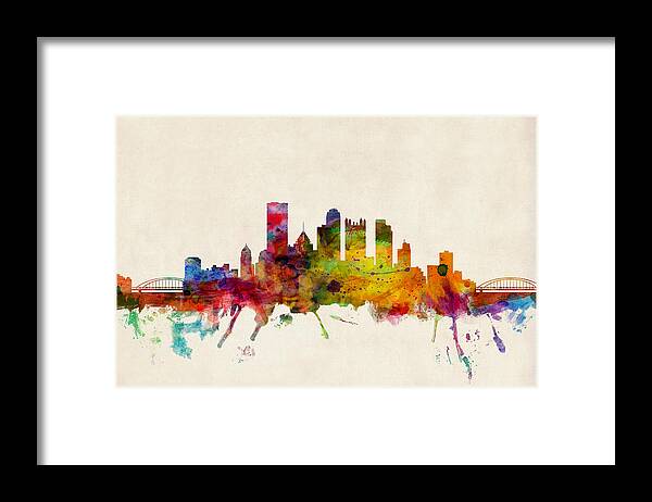 Watercolour Framed Print featuring the digital art Pittsburgh Pennsylvania Skyline by Michael Tompsett