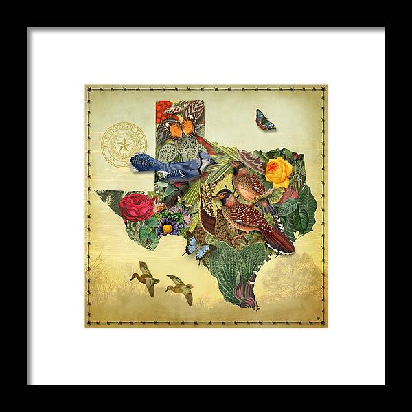 Maps Framed Print featuring the painting Nature Map of Texas by Gary Grayson