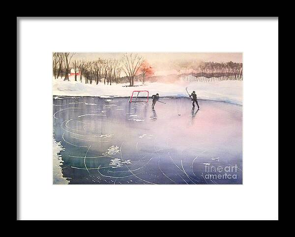 Ice Hockey Framed Print featuring the painting Playing on Ice by Yoshiko Mishina