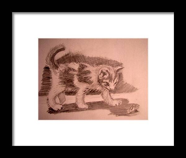Kitten Framed Print featuring the drawing Playtime by Brindha Naveen