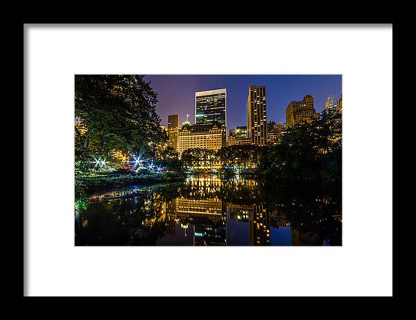 Ny Framed Print featuring the photograph Plaza Hotel Reflected in Central Park Pond by Val Black Russian Tourchin