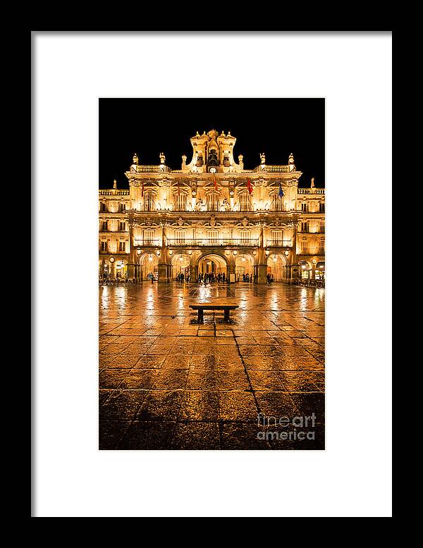 Wet Framed Print featuring the photograph Plaza Mayor in Salamanca by JR Photography