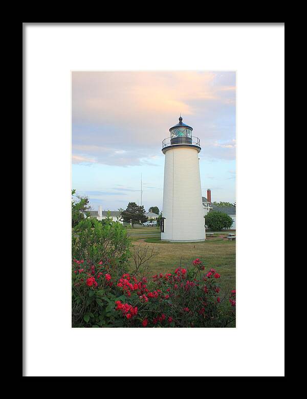Lighthouse Framed Print featuring the photograph Plum Island Lighthouse Sunset Flowers by John Burk
