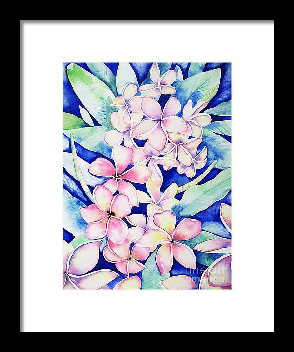 Nature Framed Print featuring the painting Plumerias of Maui by Frances Ku