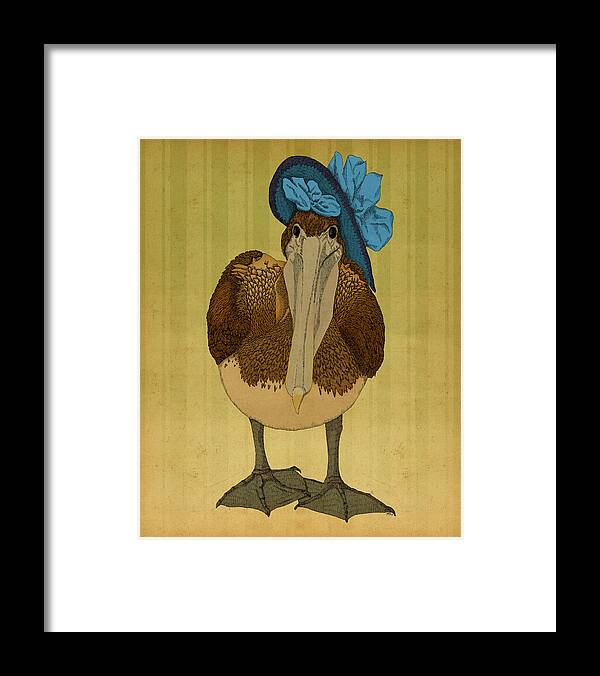Pelican Hat Blue Victorian Bird Framed Print featuring the drawing Plumpskin Ploshkin Pelican Jill by Meg Shearer