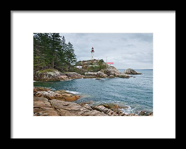 Architecture Framed Print featuring the photograph Point Atkinson Lighthouse and Rocky Shore by Jeff Goulden