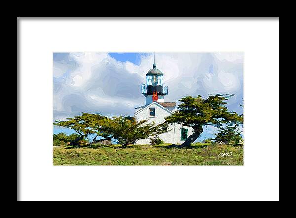 Fine Art Monterey Framed Print featuring the digital art Point Pinos Lighthouse - Pacific Grove CA by Jim Pavelle