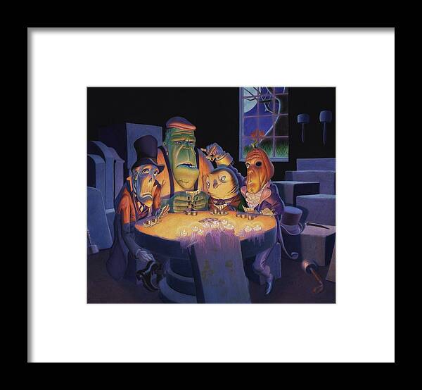 Halloween Framed Print featuring the painting Poker Buddies by Richard Moore