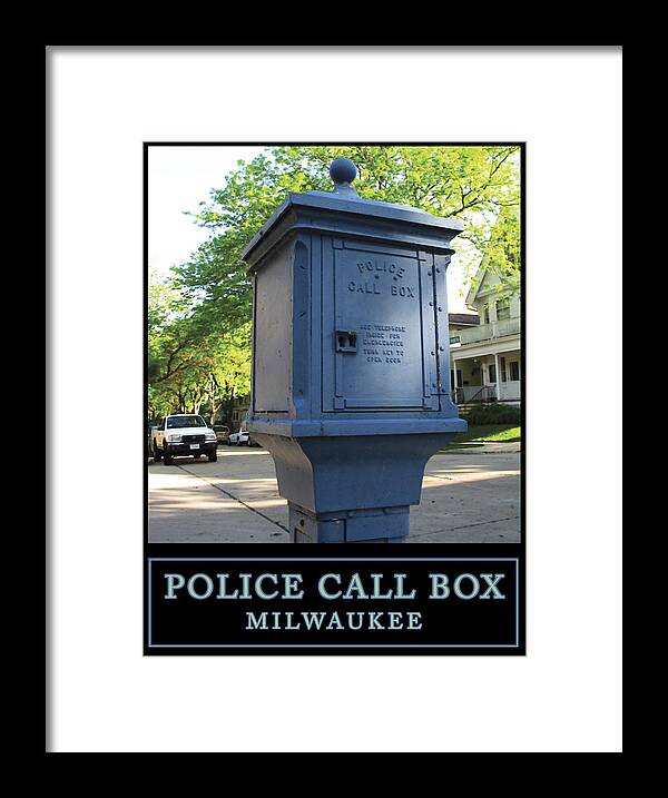 Police Call Box Milwaukee Blue Bay View Framed Print featuring the digital art Police Call Box Milwaukee by Geoff Strehlow