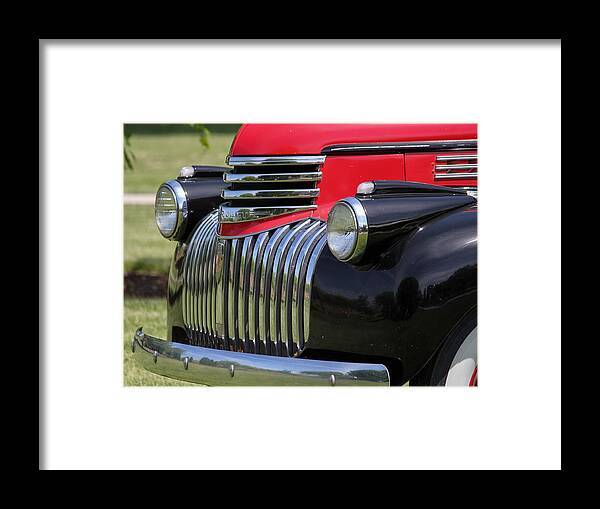 '46 Chev Pickup Framed Print featuring the photograph Polished Chrome Grill by E Faithe Lester