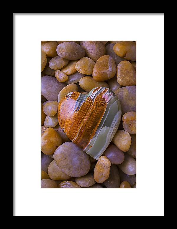 Heart Hearts Framed Print featuring the photograph Polished Heart Stone by Garry Gay