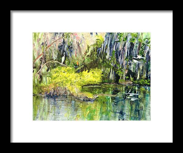 Landscape Framed Print featuring the painting Pond at Eckerd College by Gary DeBroekert
