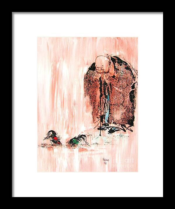 Original: Figurative Framed Print featuring the painting Pondering aggression by Thea Recuerdo
