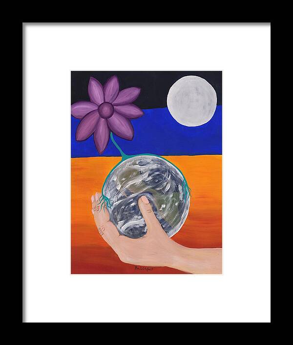 Pondering Framed Print featuring the painting Pondering Creation Hand and Globe by Barbara St Jean