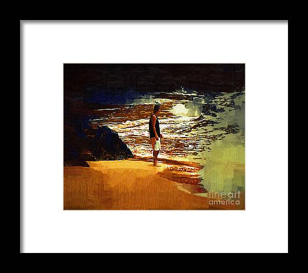 Beach Framed Print featuring the painting Pondering The Surf by Kirt Tisdale