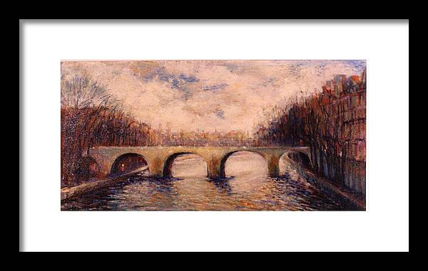 Paris Framed Print featuring the painting Pont sur la Seine by Walter Casaravilla