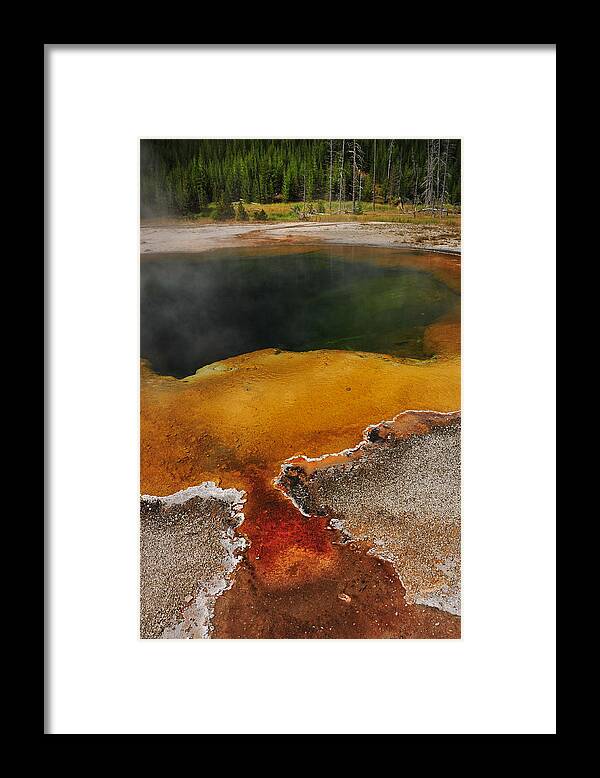Grand Prismatic Spring Midway Yellowstone National Park Wyoming Mountain Landscape Posters Framed Print featuring the photograph Pool of Color by Harry Spitz