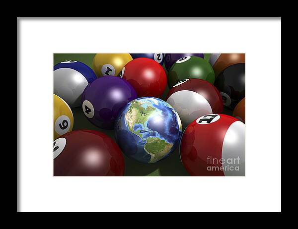 Background Framed Print featuring the digital art Pool Table With Balls And One by Leonello Calvetti