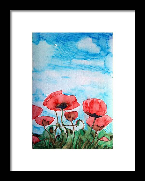 Poppies Framed Print featuring the painting Poppies and Sky by Tara Thelen