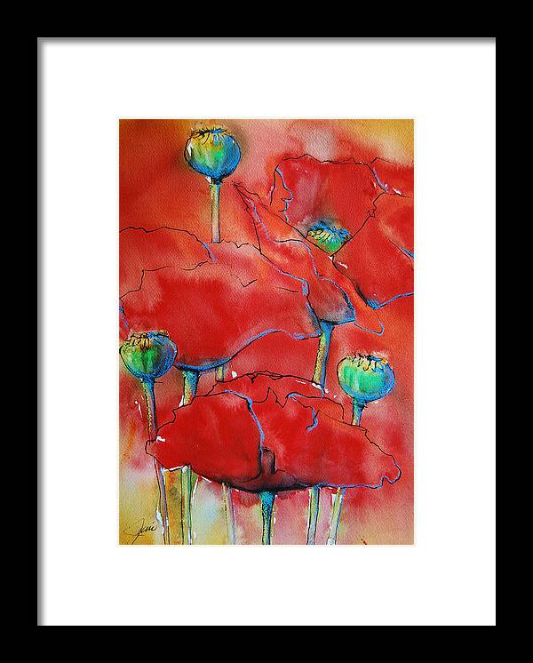 Poppies Framed Print featuring the painting Poppies II by Jani Freimann