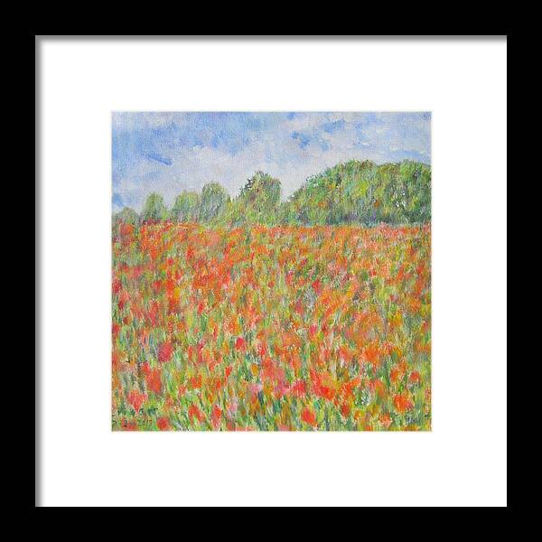 Impressionism Framed Print featuring the painting Poppies in a Field in Afghanistan by Glenda Crigger