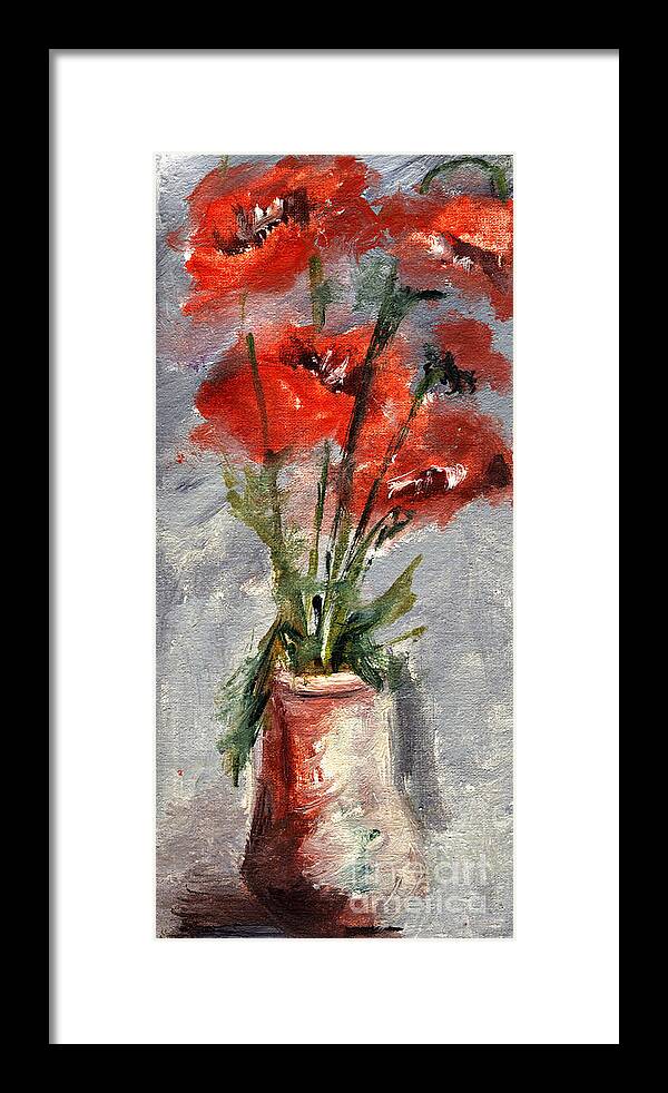 Poppies Framed Print featuring the painting Poppies in Red flame by Daliana Pacuraru