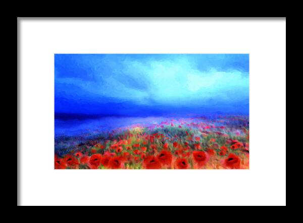 Floral Art Framed Print featuring the painting Poppies in the mist by Valerie Anne Kelly