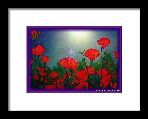 Poppies Framed Print featuring the painting Popping Poppies by MarvL Roussan