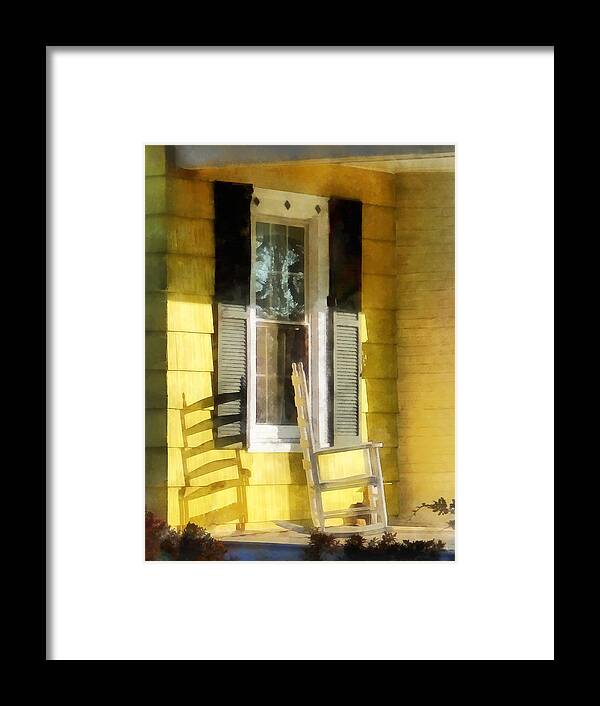 Shadow Framed Print featuring the photograph Porch - Long Afternoon Shadow of Rocking Chair by Susan Savad